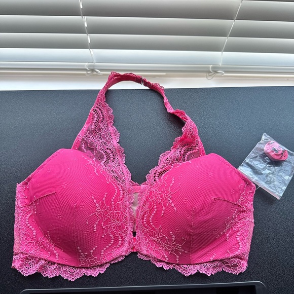 SPANX Other - Never worn SPANX Hot Pink Lace-Trim Halter Bra